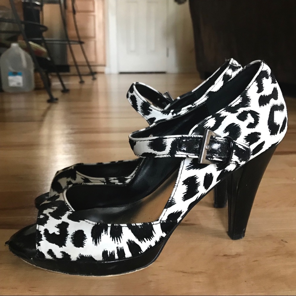 Animal Print Open Toed Mary Jane Heels